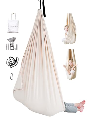 Marlowe & Co Indoor Outdoor Double Layer Cotton Sensory Compression Swing, Special Needs Therapy Swing, Holds 200 pounds, 360° Swivel Hardware Included, Oat