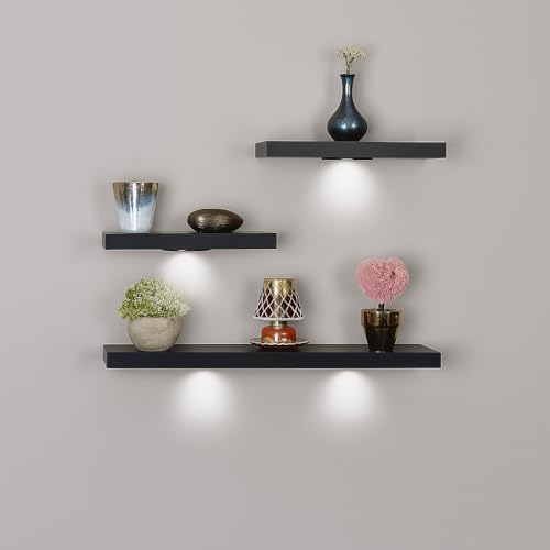SkyMall Versatile Wood Floating Wall Shelves with LED Lights -