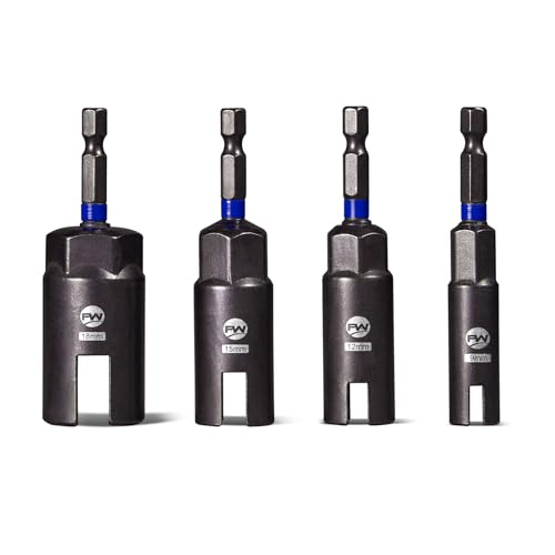 Facoow Wing Nut Driver Set 4PCS, Power Wing Nut Driver Bit 9mm, 12mm, 15mm, 18mm,1/4' Hex Shank Wing Nut Socket for Wing Nuts, CR-V Steel Wing Nut Setters for Eye Bolt, Hook Bolt, Wire Twisting