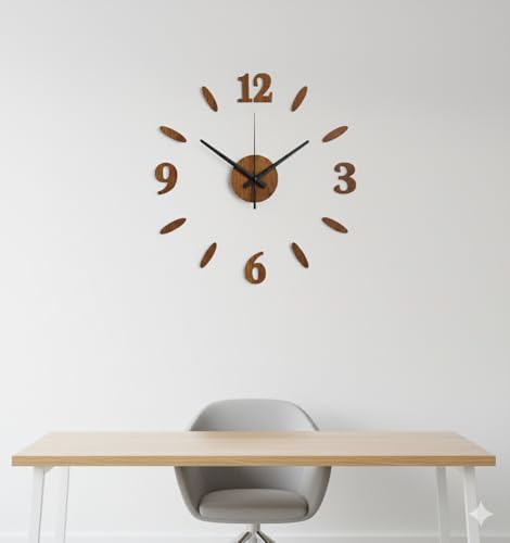 Image of cozyloom Wood Pan Large Wooden Wall Clock | Elegant Home Decor Timepiece for Living Room, Bedroom, Office, Dining wall & Home Interiors (Brown)