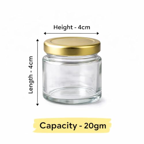 Image of Pure Source India Premium 20gm Clear 6 Pcs Glass Jar with Gold Lug Cap | Airtight Food Storage Jar for Honey, Jam, Pickles, Spices & Preserves
