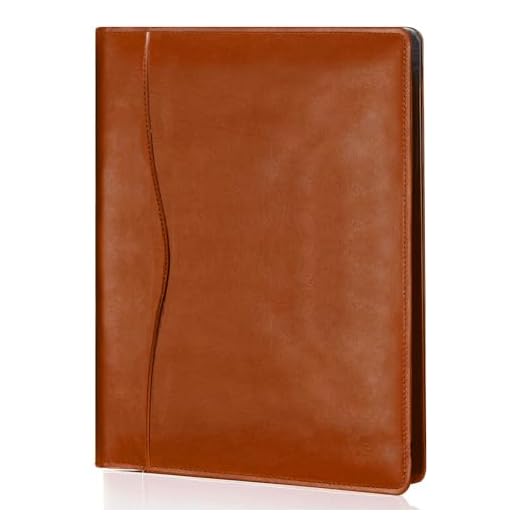 Pasta de couro para portfólio, organizador de pasta de negócios, planejador de documentos, portfólio, bolso de armazenamento para documentos jurídicos, papelaria, telefone masculino e feminino (marrom)