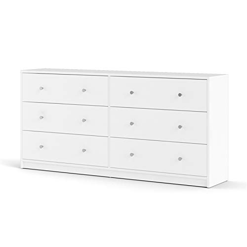 Pemberly Row Contemporary 6 Drawer Double Dresser In White, 12.46" L X 56.34" W X 26.89" H #TOP2