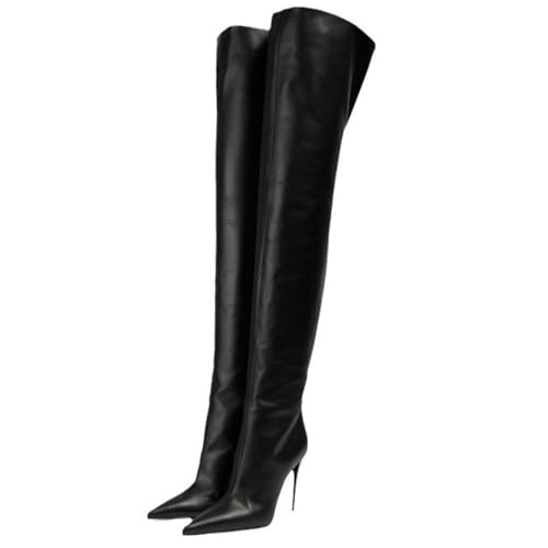 Bottes à pompons noires en cuir véritable pour femmes avec fermeture éclair