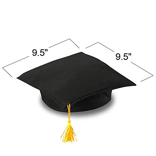ArtCreativity Black Graduation Caps for Kids, Pack of 12, Child-Size Grad Hats for Preschool, Kindergarten Boys, Girls, Children, Comfortable Felt Graduation Caps with Yellow Tassels3