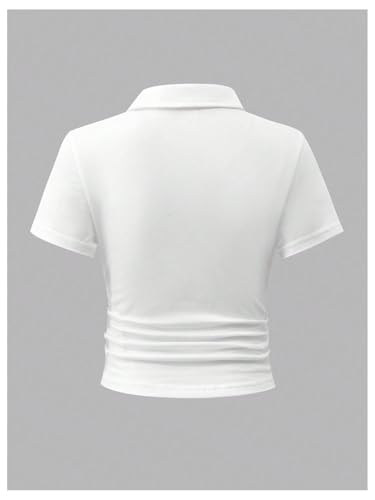 Girl's Short Sleeve Ruched T Shirts Collared V Neck Fitted Golf Shirt Basic Summer Tops2