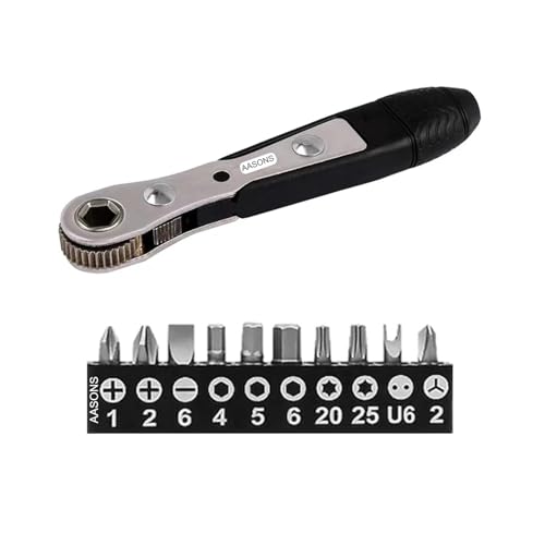 Image of AASONS 11pc 36-Tooth 1 /4 inch Mini Ratchet Wrench & Screwdriver Combination Bit Set 90 Degree High Torque Magnetic Offset Reversible Drive Handle For Bike Bicycle Multi-Function Mechanic Repair Tool