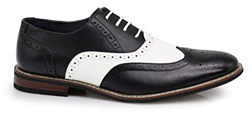 Men's Two Tone Wingtips Oxfords Perforated Lace Up Dress Shoe in black and white