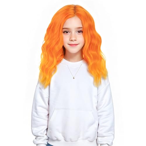MEDO Orange Wig for Girls Kids Fire Wig 12inch Short Wave Halloween Party Costume Synthetic Flame Wig Child Wig for Girls (Ombre Orange)