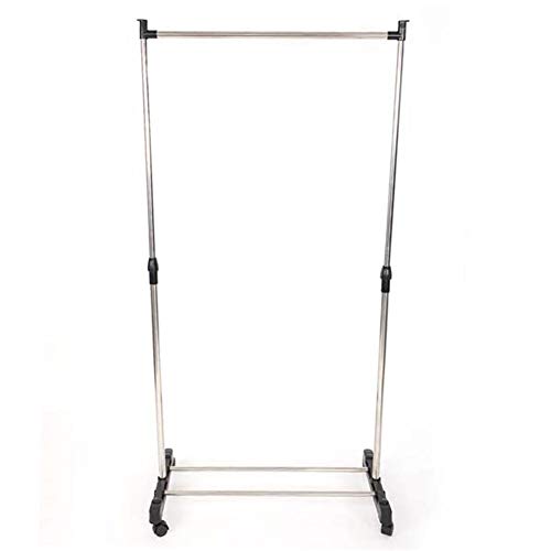 Metal Garment Rack with Wheels Single Bar Vertically Stretching Clothes Rack with Shoe Rack Sliver