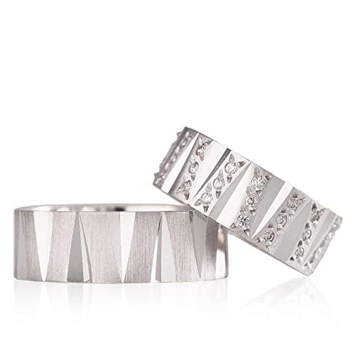 Sie und Ihn Silber Trauringe Paar passende Eheringe Set Personalisierte Eheringe aus 925er Sterlingsilber mit Cubic Zirkonia