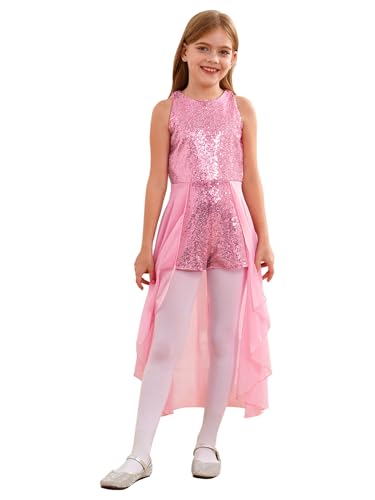 renvena Girls Sequins Maxi Romper Dress Kids Chiffon Sleeveless Pageant Wedding Party Flower Girl Dress3
