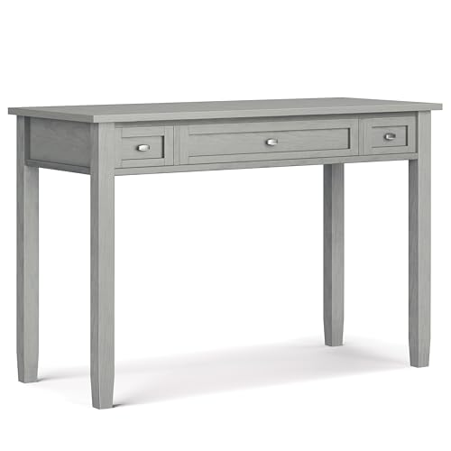 Image of SIMPLIHOME Warm Shaker Desk - 48 Inch Wide Solid Wood Writing Desk in Fog Grey, Transitional Home Office Computer Table for Workspace or Study with Flip-Down Keyboard Tray and 2 Drawers