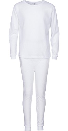 Premium Boys Thermal Underwear Set  Waffle Knit  Warm & High Moisture Wicking 14/16 White