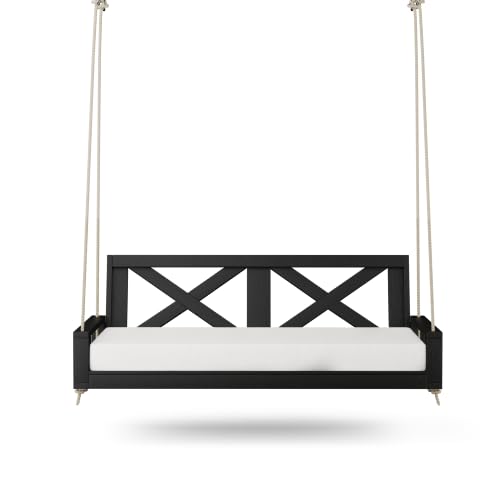 Image of Malvern 5 Foot Wood Porch Swing Bed in Black Paint, Amish Handcrafted Daybed Style Swing