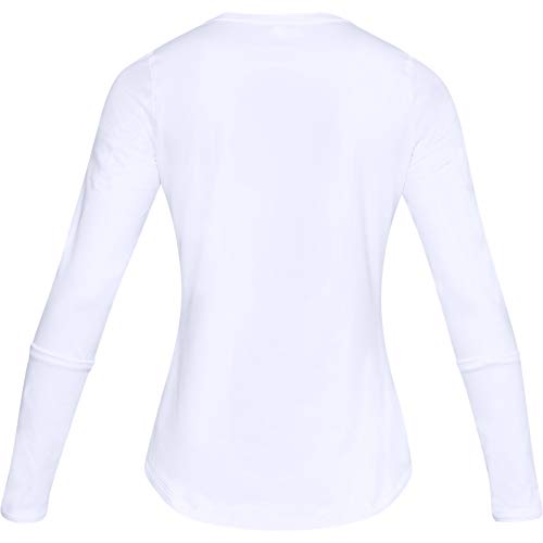 Under Armour Women's ColdGear Armour Fitted Long Sleeve Shirt,White (100)/Metallic Silver, Small