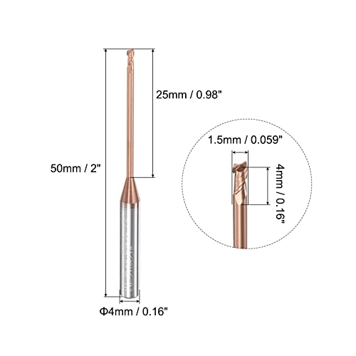 Image of uxcell Square Nose End Mill, 1.5mm Solid Carbide AlTiSin Coated Long Reach CNC Router Bits 2 Flutes Milling Cutter with Extended Neck, 25mm Cutting Length 4mm Shank