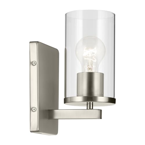 Image of Kichler Crosby 4.5 inch 1-Light Wall Sconce Bathroom Light Fixture with Clear Glass in Brushed Nickel for Bathroom, Powder Room, Hallway, Kitchen, Bedroom (4.5 inch x 9.25 inch), 45495NICLR