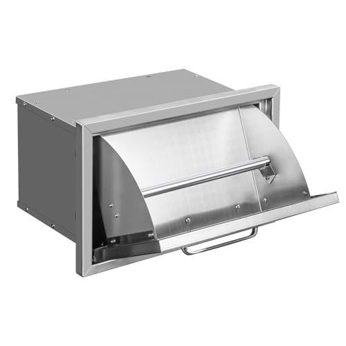 Outdoor Kitchen Drawers with Paper Towel Holder 16" W x 10" H x 10" D Stainless Steel Paper Towel Drawer with Chrome Handle,Stainless Steel Built-in Drawers for Outdoor Kitchen Island