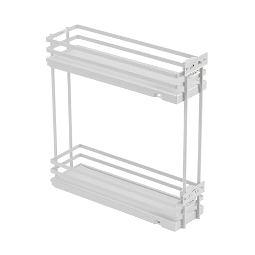 GTV Panier Coulissant MOVIXPRO pour Caisson 200 mm, 2 Niveaux, Charge 15 kg, Fond Antidérapant, Réglage 3D, Rangement Cuisine, Blanc (Vendu sans Glissières)