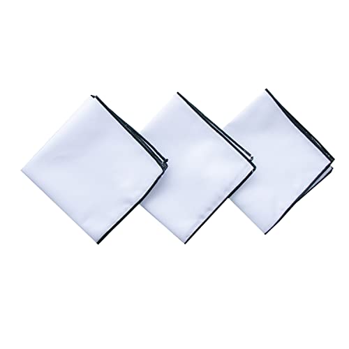 3-Pk Mens Cotton White Pocket Square With Color Border(10 Colors) #TOP5