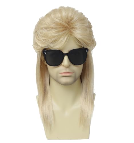 Image of 80s Mullet Wig for Men - Retro Rocker, Heavy Metal, Halloween Costume, Cosplay, Fancy Dress Party Accessory (Light Blonde)