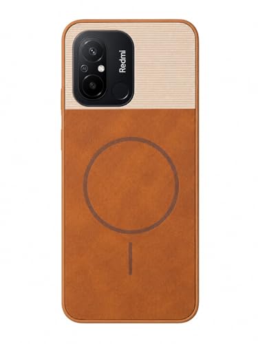 Image of Bintage Mac Safe Design Hard Slim Back Case | Soft Border Camera Protect | Dual PU Leather Finish Back Cover Compatible for MI Redmi 12C 4G - White & Brown