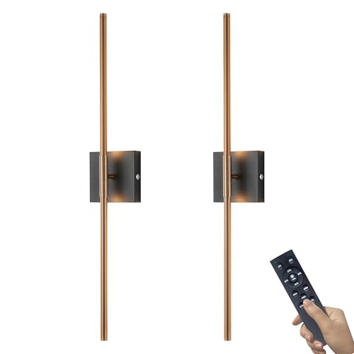 Image of 15800 mAh Battery Operated Wall Sconces with Remote Control, Dimmable Wall Sconces Set of Two 3000K LED Matte Black and Brass Gold Wireless Wall Light Battery Powered Cordless Rechargeable Wall Lamps