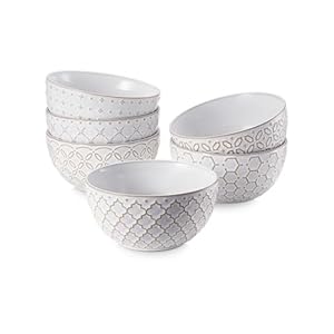 Dowan ice cream bowls 12 oz small bowls set of 6 45 inch ceramic embossment stoneware bowls kitchen decorhousewarming gift white bowls set for dessert fruits snack dishwasher microwave safe  urban country home decor