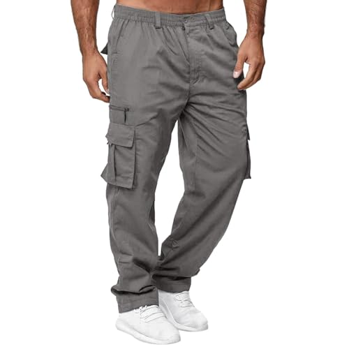 Cargo Pants for Men Elastic Waist Drawstring Straight Leg Hiking Pants Outdoor Athletic Joggers Sweatpants with Pockets