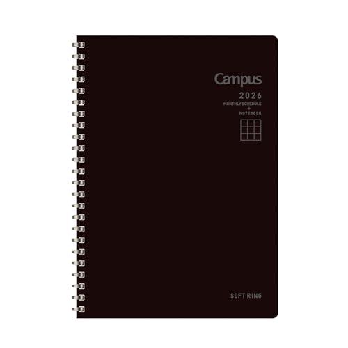 コクヨ 手帳 2026 キャンパス ソフトリング ダイアリー マンスリー ブロック A5 ブラック ニ-SMND-A5-26 2025年 12月始まりのサムネイル