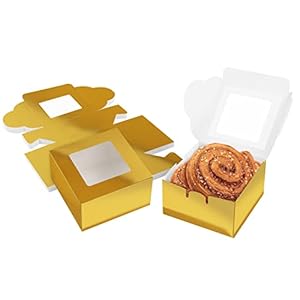 Belle Vous Goldene Gebäckboxen mit Sichtfenster (50Stk)