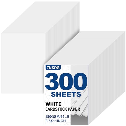 TUXIYA 300 Sheets White Cardstock Paper,8.5 x 11 Inch Cardstock Paper,180 GSM/65 LB Card Stock Printer Paper for Art,Invitations,DIY Cards,Watercolor & Craft Projects