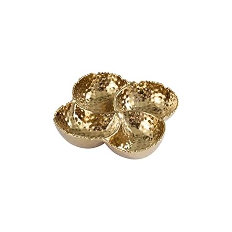 Pampa Bay Golden Millenium Titanium-Plated Porcelain 4-Section Bowl, 9 X 9 X 2.5in Cover