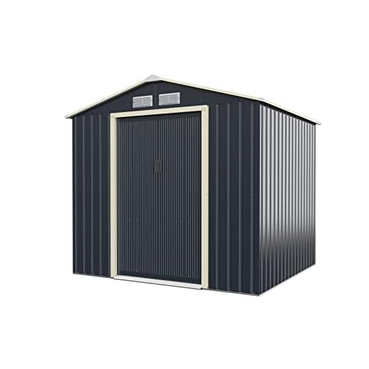 RELAX4LIFE Casetta da Giardino 213x191x195 cm, in Lamiera d'Acciaio e e Lamiera Zincata con Doppie Porte Scorrevoli, Tetto Inclinato, per Porta Attrezzi, Tosaerba (A+a1)