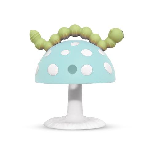 Image of RaZbaby Chompy Grip Teether for Infant & Baby 3M+ Silicone Teething Toy with Suction Base and Multi-Texture Design for Teething Relief - Soothes Sore Gums & Easy-to-Hold Teether, BPA Free - Blue