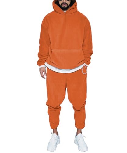 Mens 2 Piece Polar Fleece Tracksuits Hooded Sweatshirts and Sweatpants Casual Jogger Set