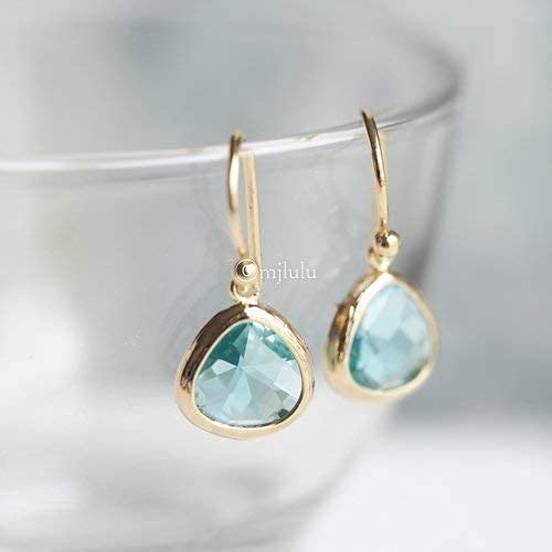 Dainty Simulated Aquamarine Blue Crystal Drop Earrings - 14k Gold-Plated, Hypoallergenic, Lightweight, Minimalist Beach Jewelry by MJLULU4