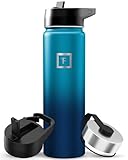 IRON °FLASK Camping & Hiking Hydration Flask with Straw, Wide Mouth Insulated Stainless Steel Sports Water Bottle - 22 oz Dark Night