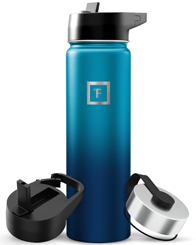 IRON °FLASK Camping & Hiking Hydration Flask with Straw, Wide Mouth Insulated Stainless Steel Sports Water Bottle - 22 oz Dark Night