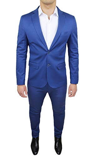 Costume pour homme Evoga bleu taille 50 coupe slim vêtement complet italien