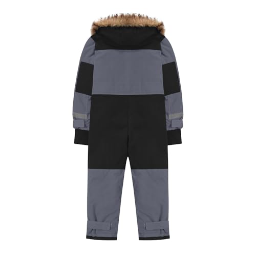 Children Ski Suit Insulated Snow Bib Overalls Thermal Warm Windproof Snowsuit With Removable Hood (Grey #4, 4-5 Years)4
