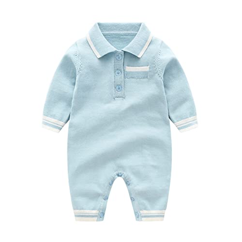 OBiQuzz Bebé Recién Nacido Jersey de Punto Patchwork Primavera Invierno Manga Larga Pelele Mono Ropa Libro de Manualidades, azul claro, 6-9 meses