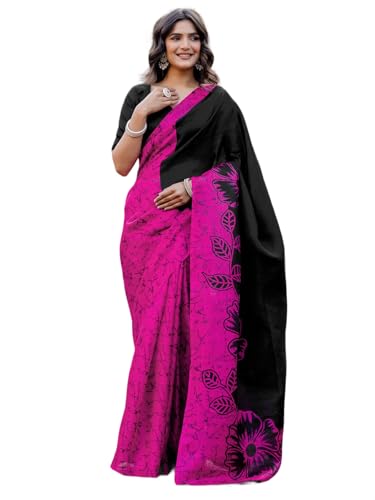 Image of SIRIL Women's Cotton Printed Saree with Unstitched Blouse Piece