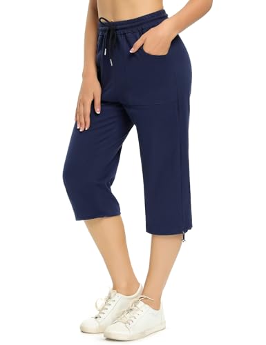 Totatuit 100% Baumwolle Caprihose Damen 3/4 Jogginghose Sommer Kurz Sweathose Freizeit Hose mit Tasche
