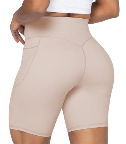 Image of Sunzel Women's No Front Seam Biker Shorts with Pockets, High Waist Tummy Control Yoga Workout Gym Bike Shorts | 3, 5 Or 8-Inch Inseam, High Waisted, No Front Seam, Side Pockets, Buttery Soft, Compression Fit, Squat Proof, Tummy Control