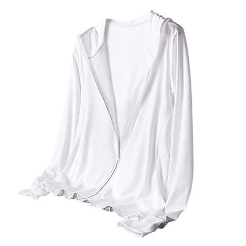 Mens UPF 50 Sun Protection Hoodie Zipper Long Sleeve Jacket Outdoor Cooling Lightweight Thumb Holes Fishing Hiking White
