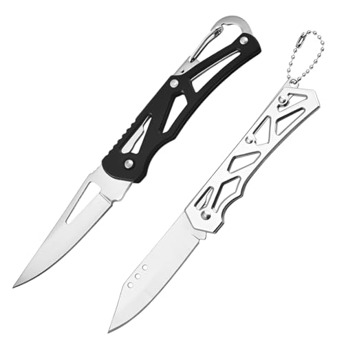 NHPY 2 Piezas Mini Navaja de Bolsillo Edc, Llavero Multifunción, Pequeña Navaja Plegable de Acero Inoxidable con Agujero Integrado para Llavero para Llevar a Diario