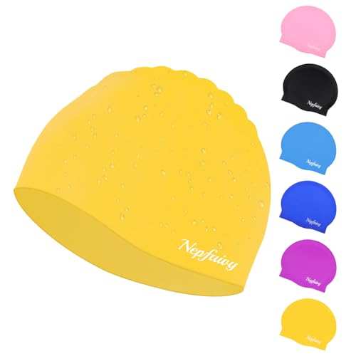 Nepfaivy Kids Swimming Cap Waterproof, Updated Size Silicone Swimming Hat Kids