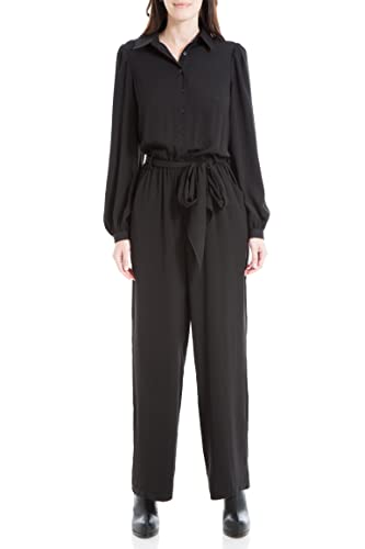Max Studio Women's Long Sleeve Self Tie Jumpsuit, Black, Large